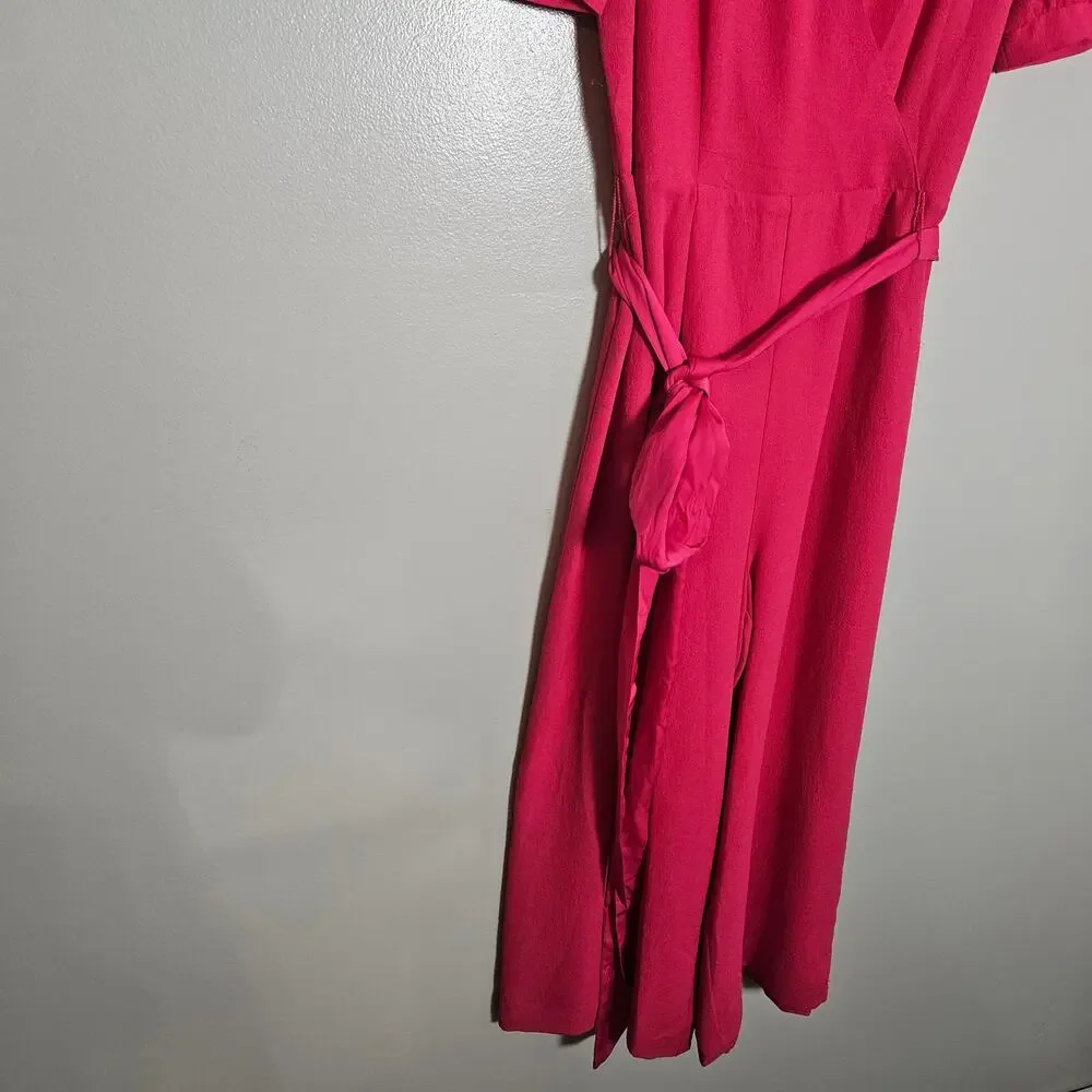 NWOT Eliza J Jumpsuit Hot Pink Faux Wrap Crop Wide Leg Sz 2 - Picture 4 of 16